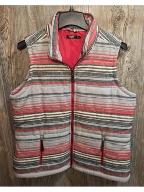 Cruel Denim Vest Size 2XL Gray & Red Striped Full Zip Padded Fleece Western